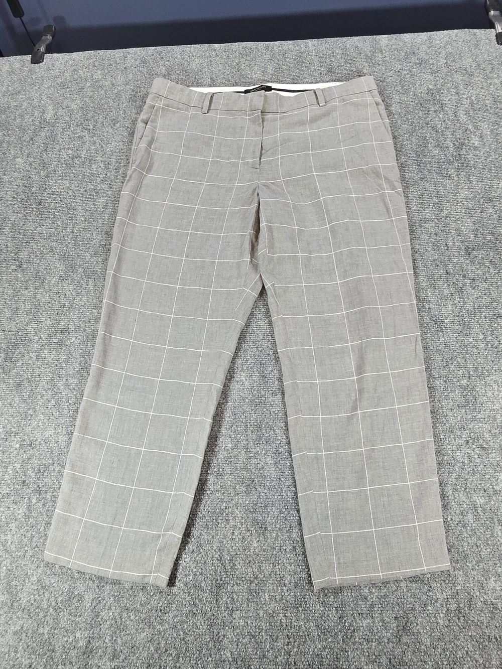 Ann Taylor Gray Windowpane Cropped Dress Pants Womens 12P Linen Blend Career